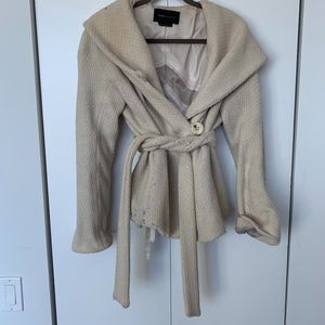 BCBG Ivory Wrap Textured Wool Jacket